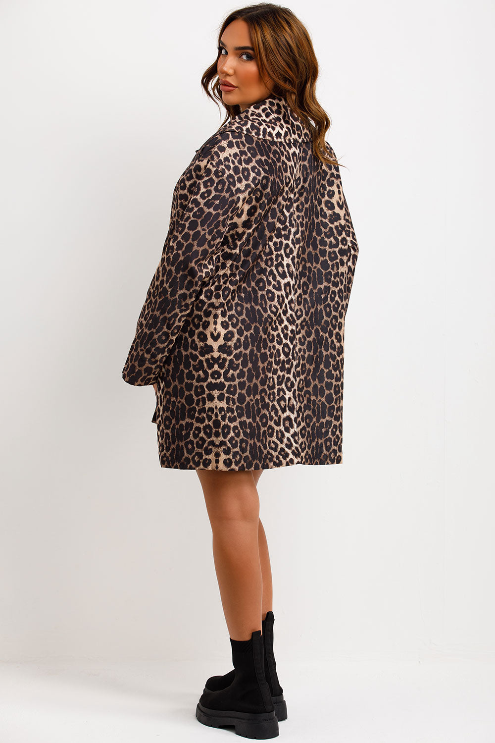 Oversized Leopard Print Woven Coat