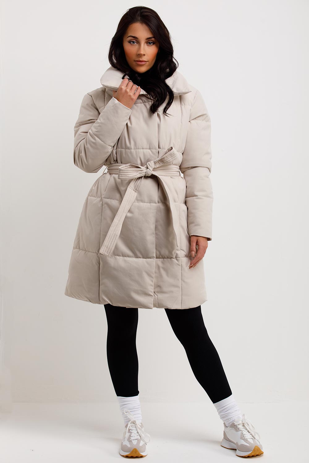 Long Duvet Coat With Belt Beige