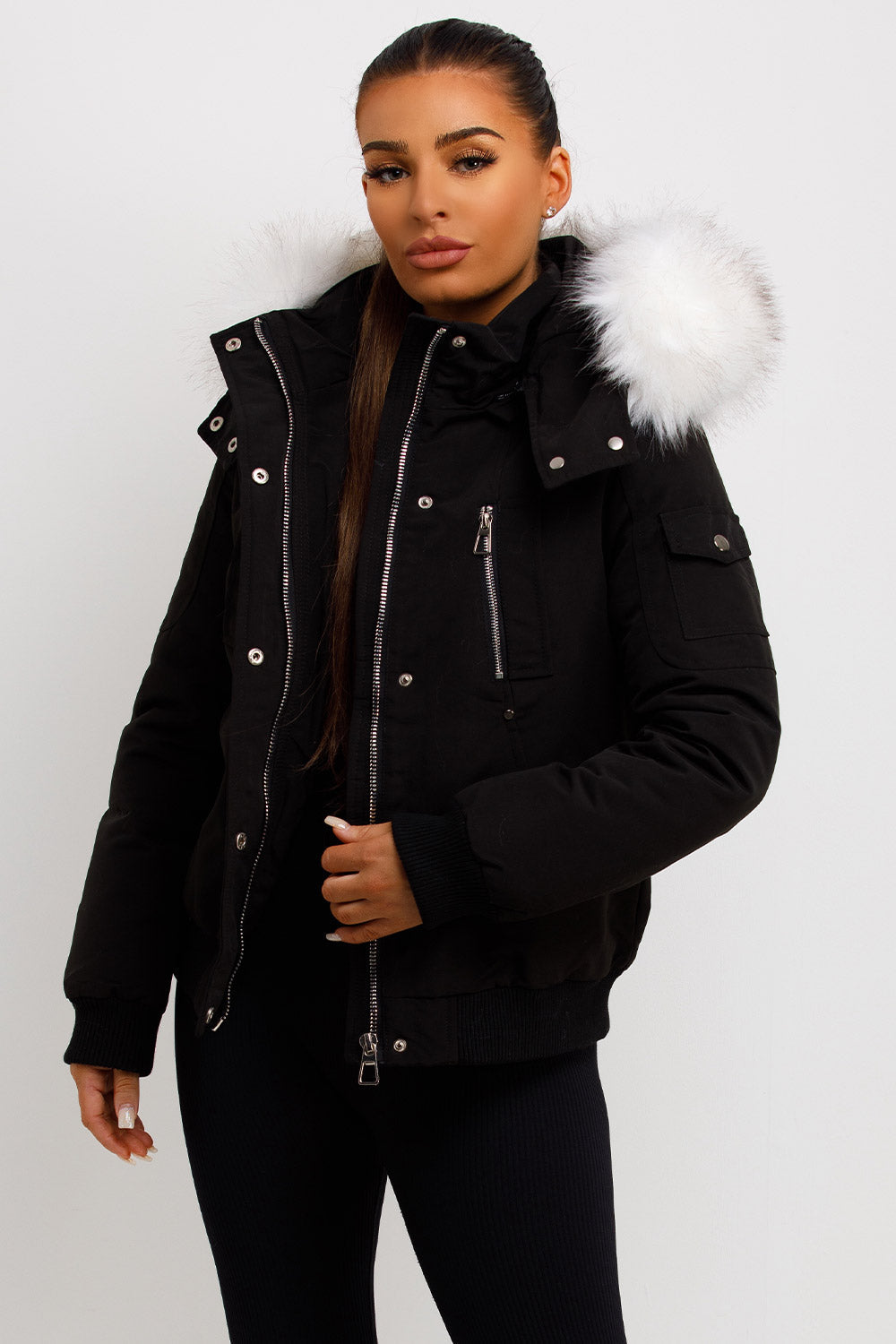 Canada Bomber Jacket With Faux Fur Hood Black