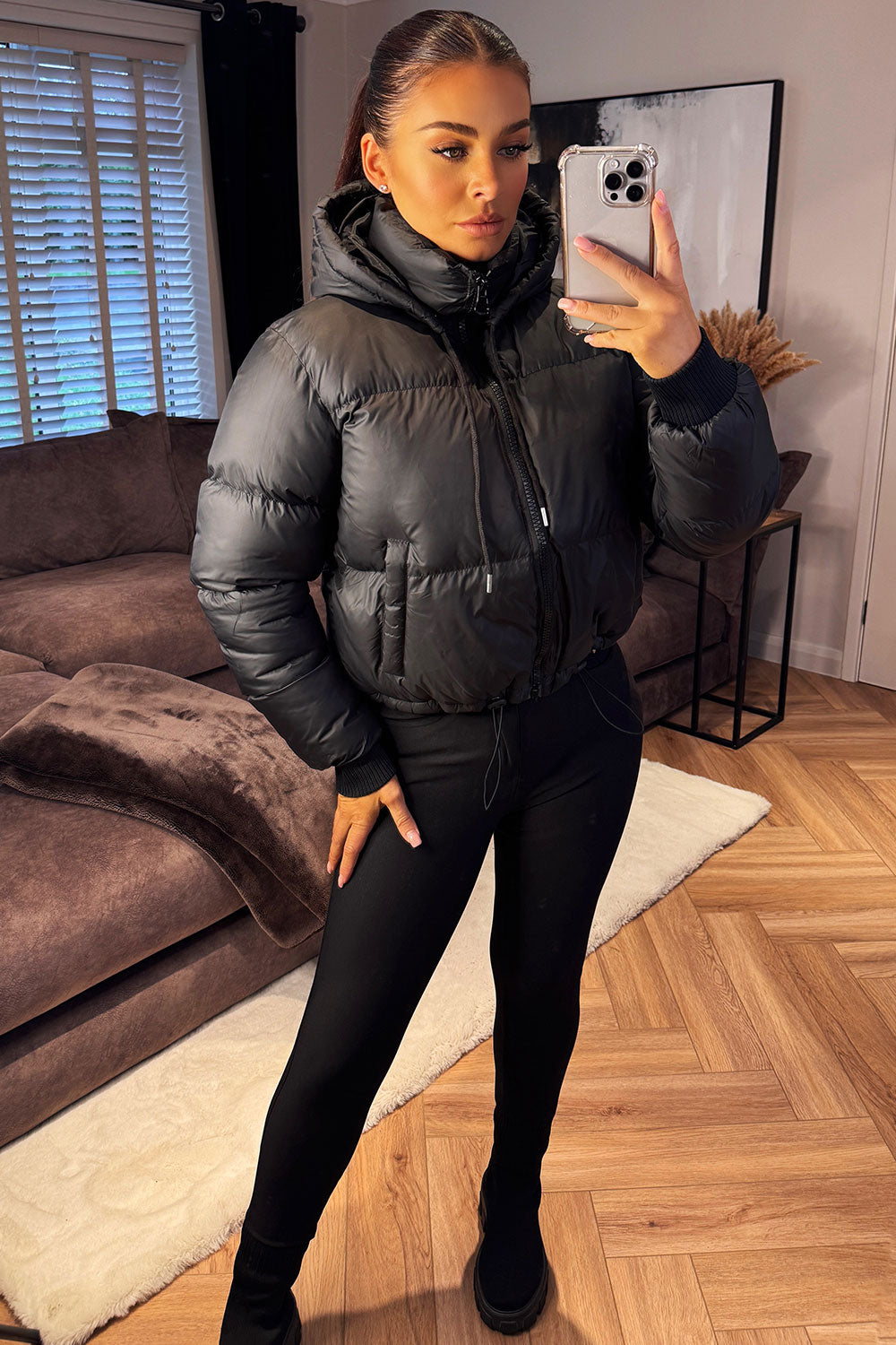 Puffer Jacket With Hood Black