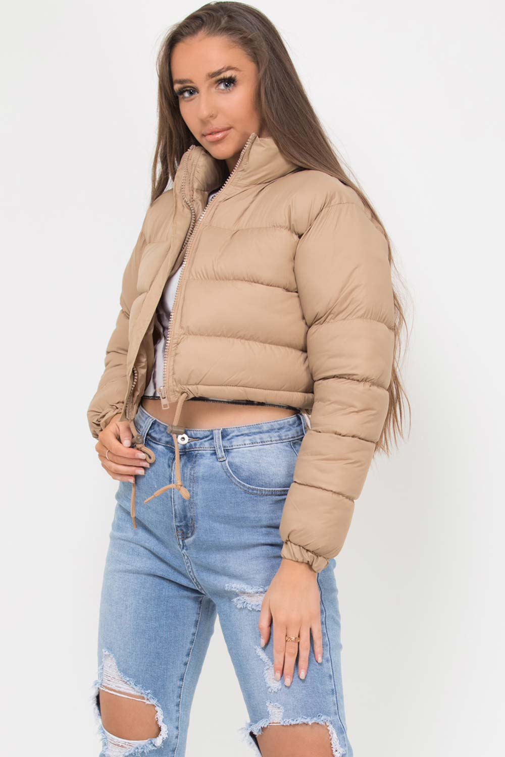 Cropped Padded Puffer Jacket Stone