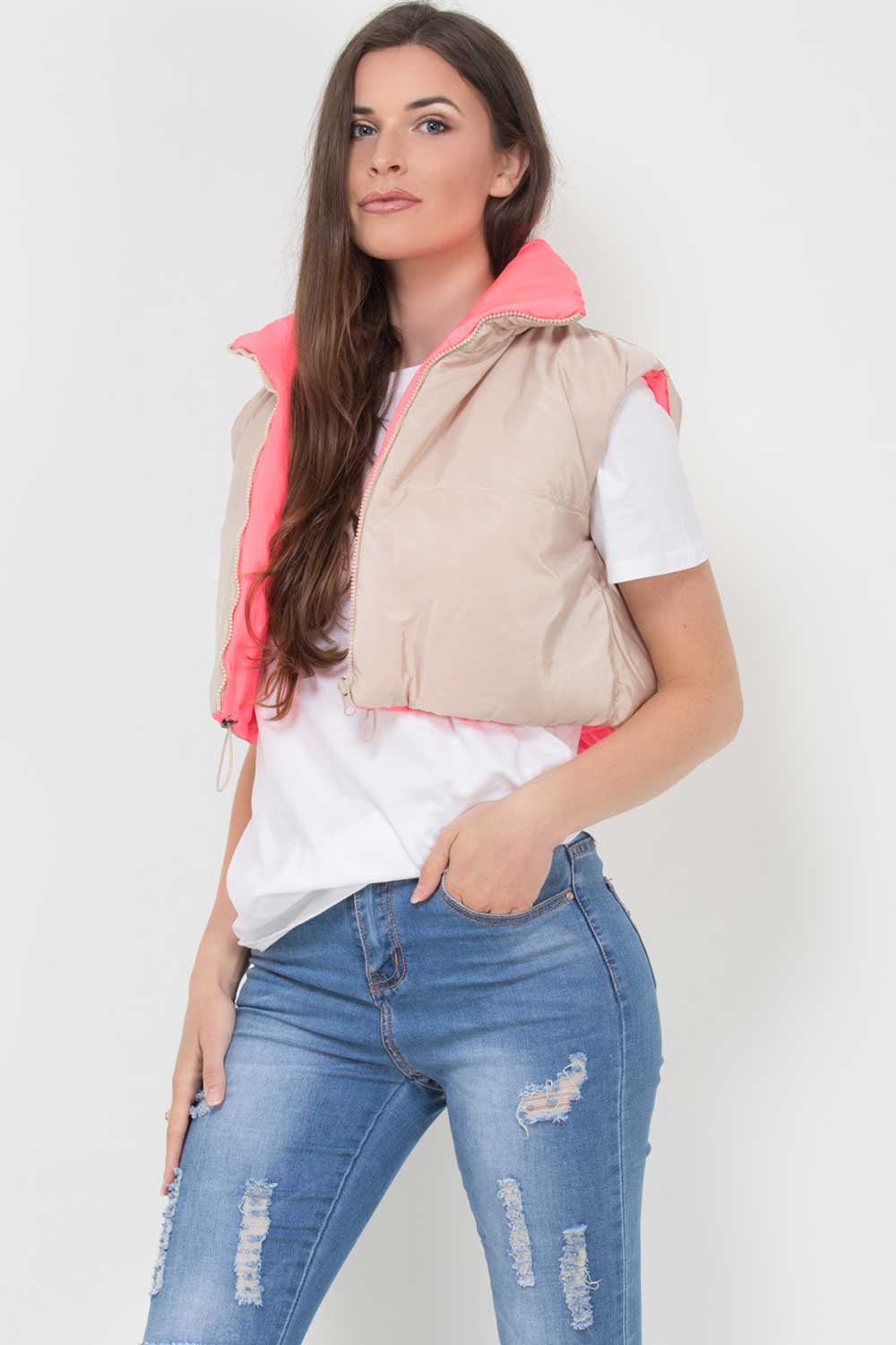 Cropped Gilet Beige Reversible