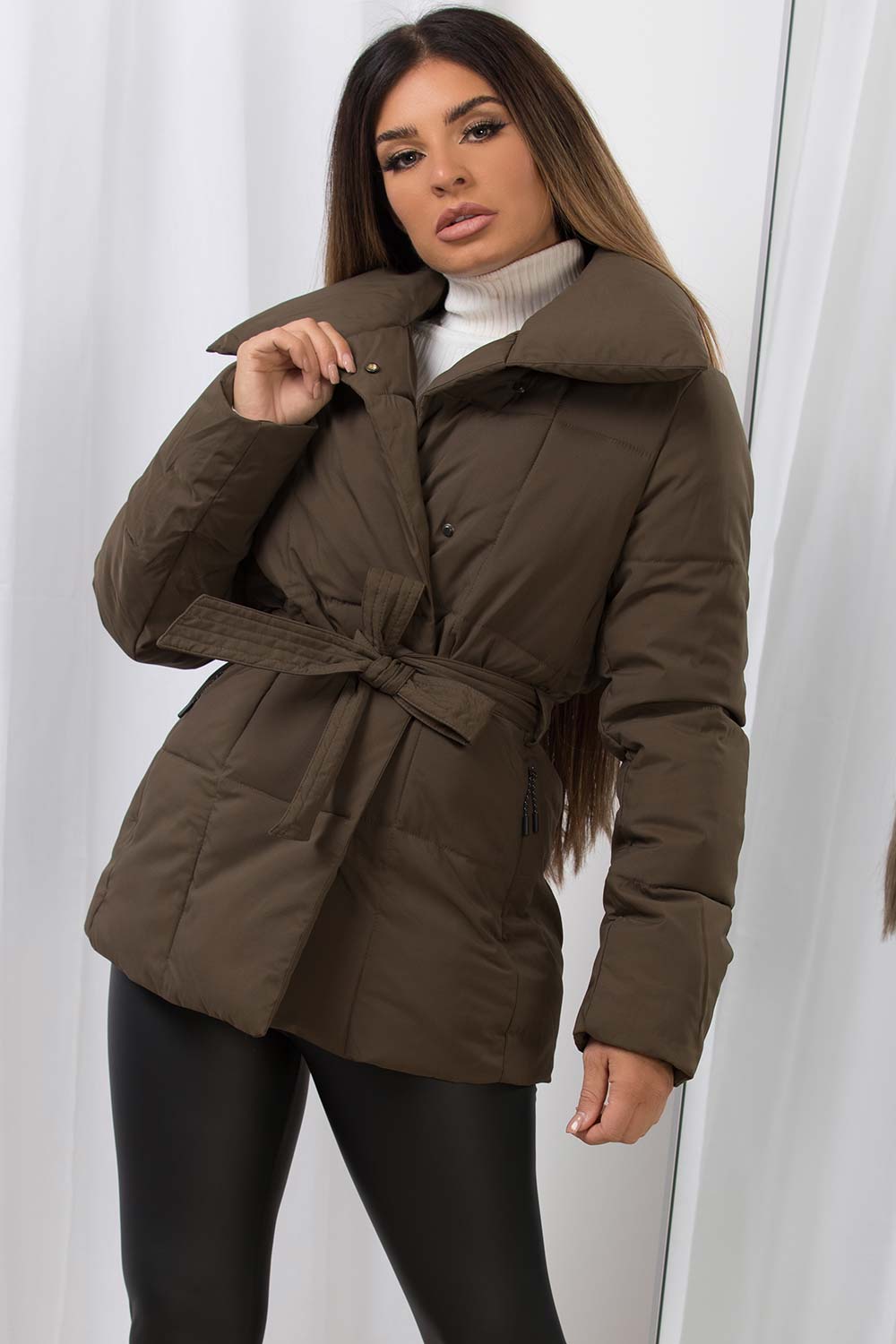 Duvet Padded Jacket With Belt Khaki