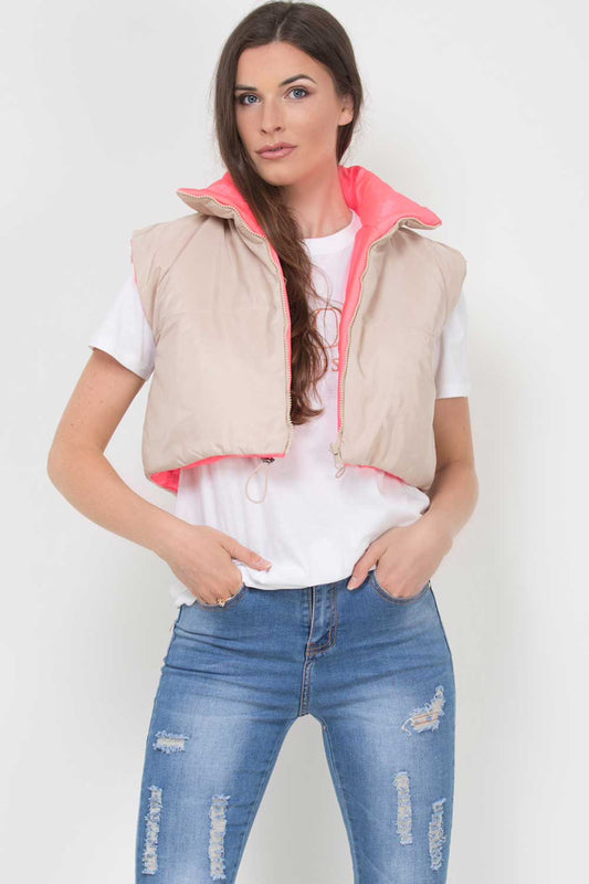 Cropped Gilet Beige Reversible