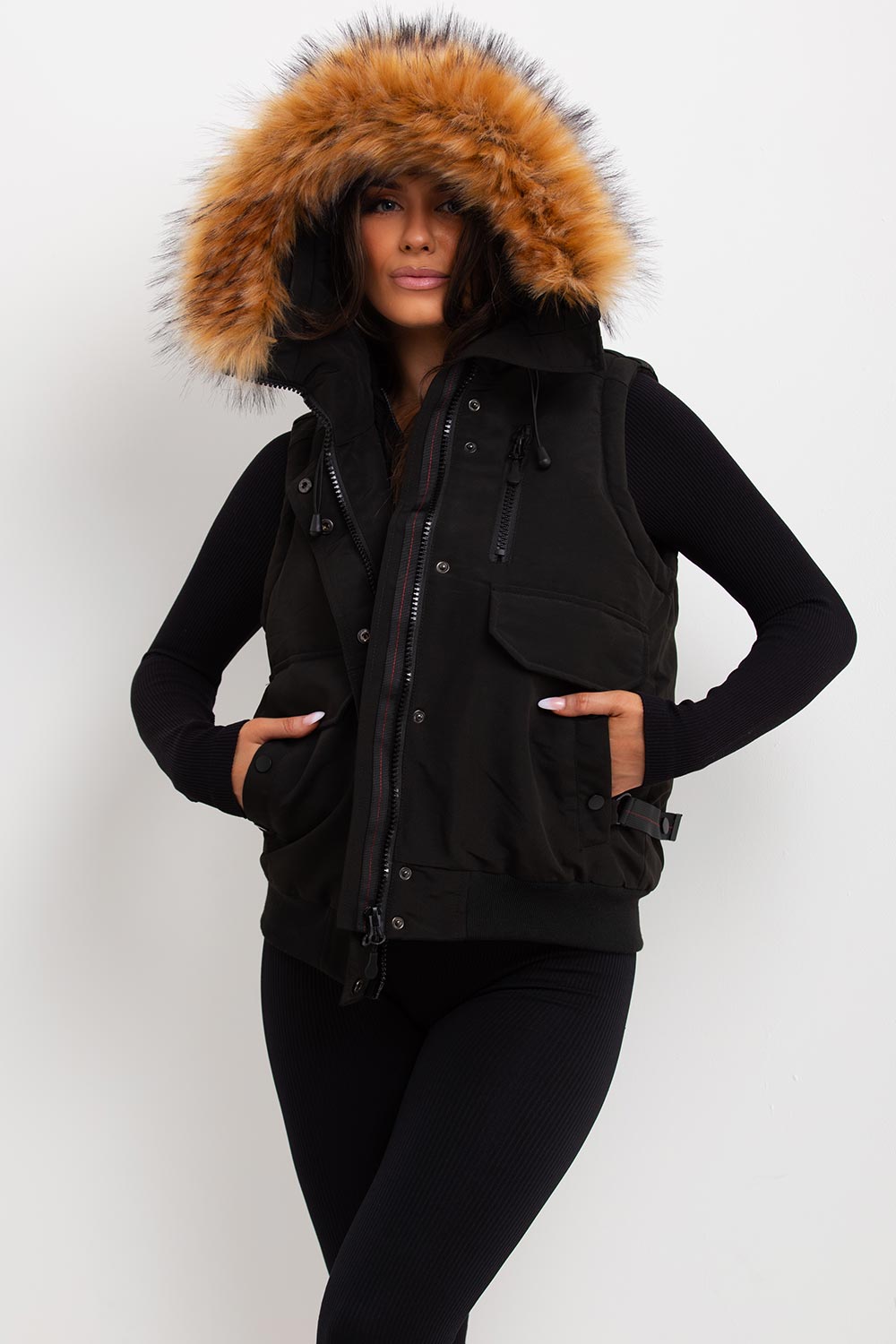 Black Gilet With Fur Hood