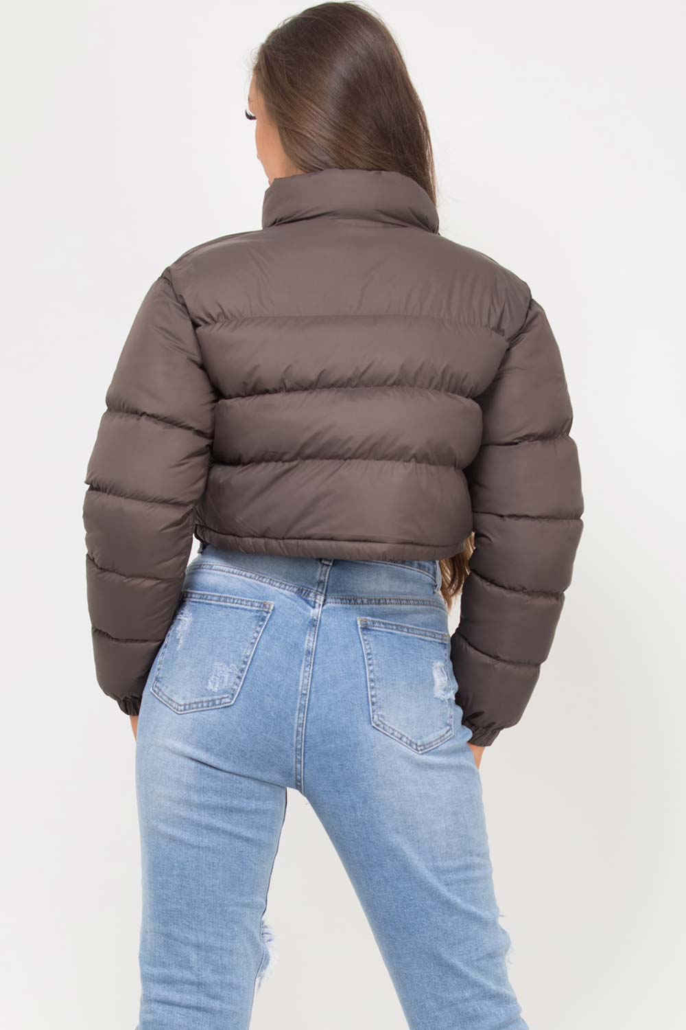 Cropped Padded Puffer Jacket Brown