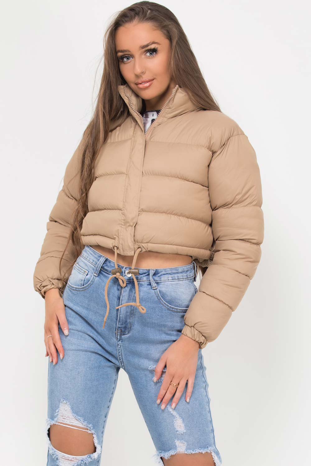 Cropped Padded Puffer Jacket Stone