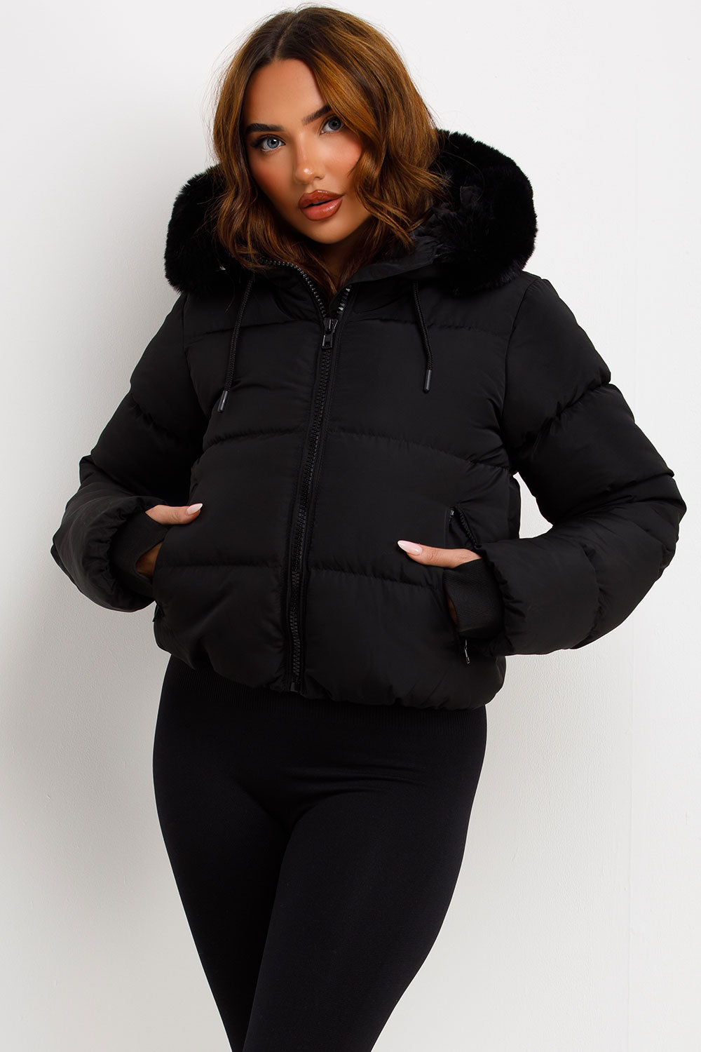 Black Puffer Jacket With Fur Hood