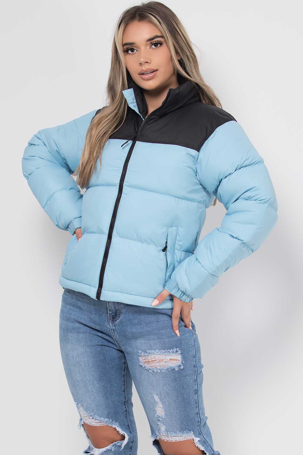 Puffer Jacket Blue And Black Colour Block