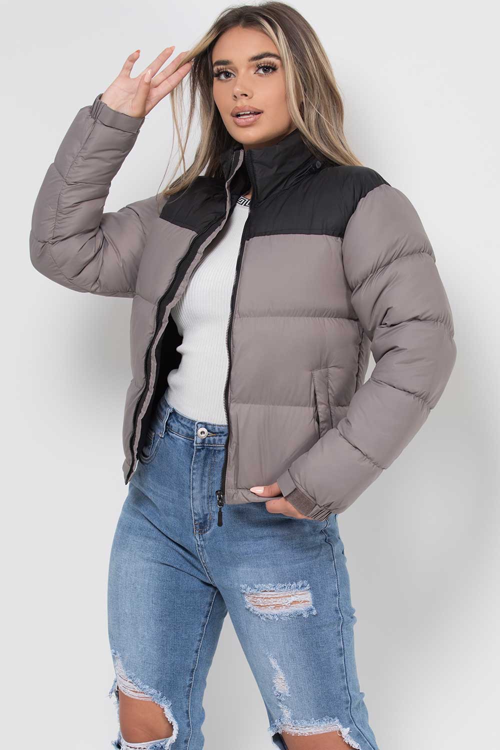 Puffer Jacket Grey Colour Block