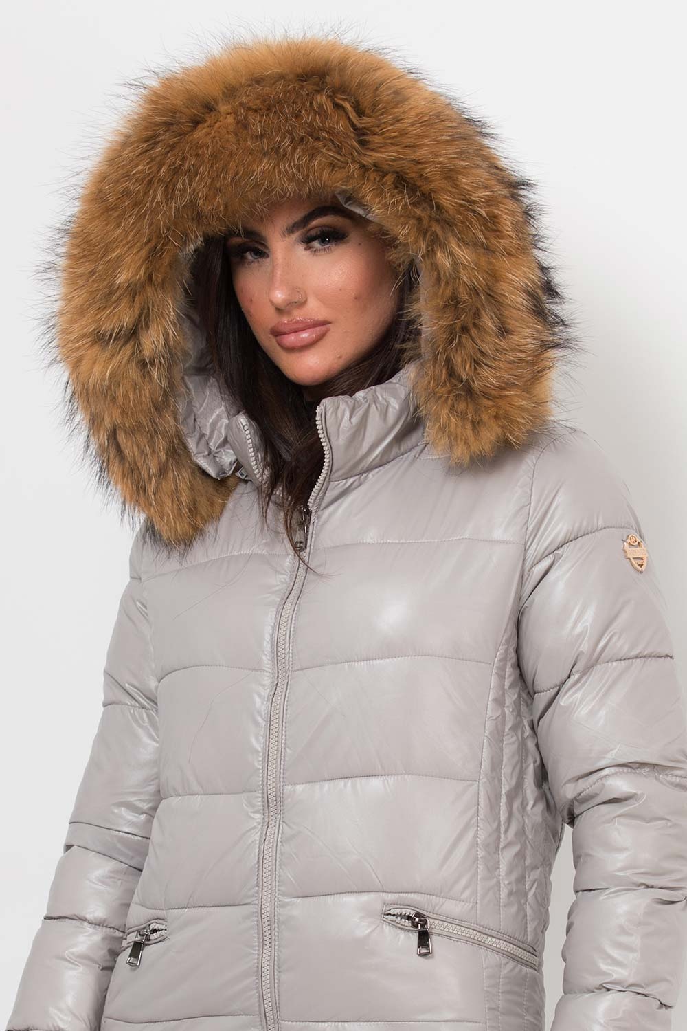 Puffer Jacket With Real Fur Hood Grey