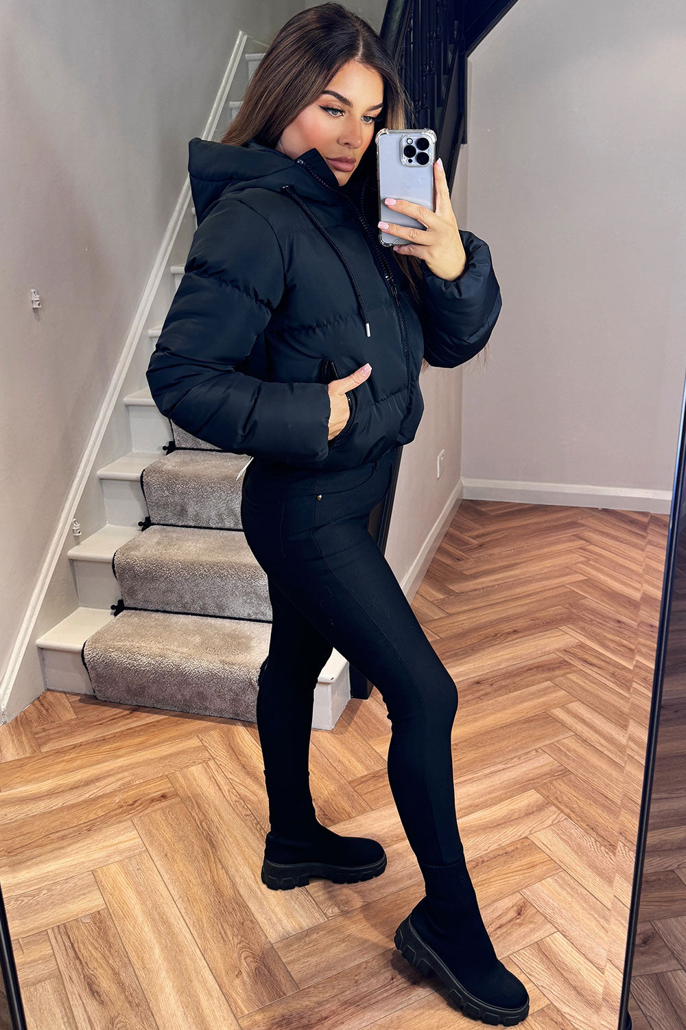 Hooded Puffer Jacket Black