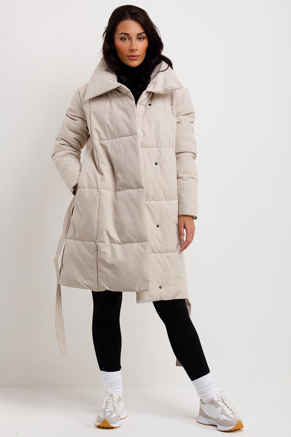 Long Duvet Coat With Belt Beige