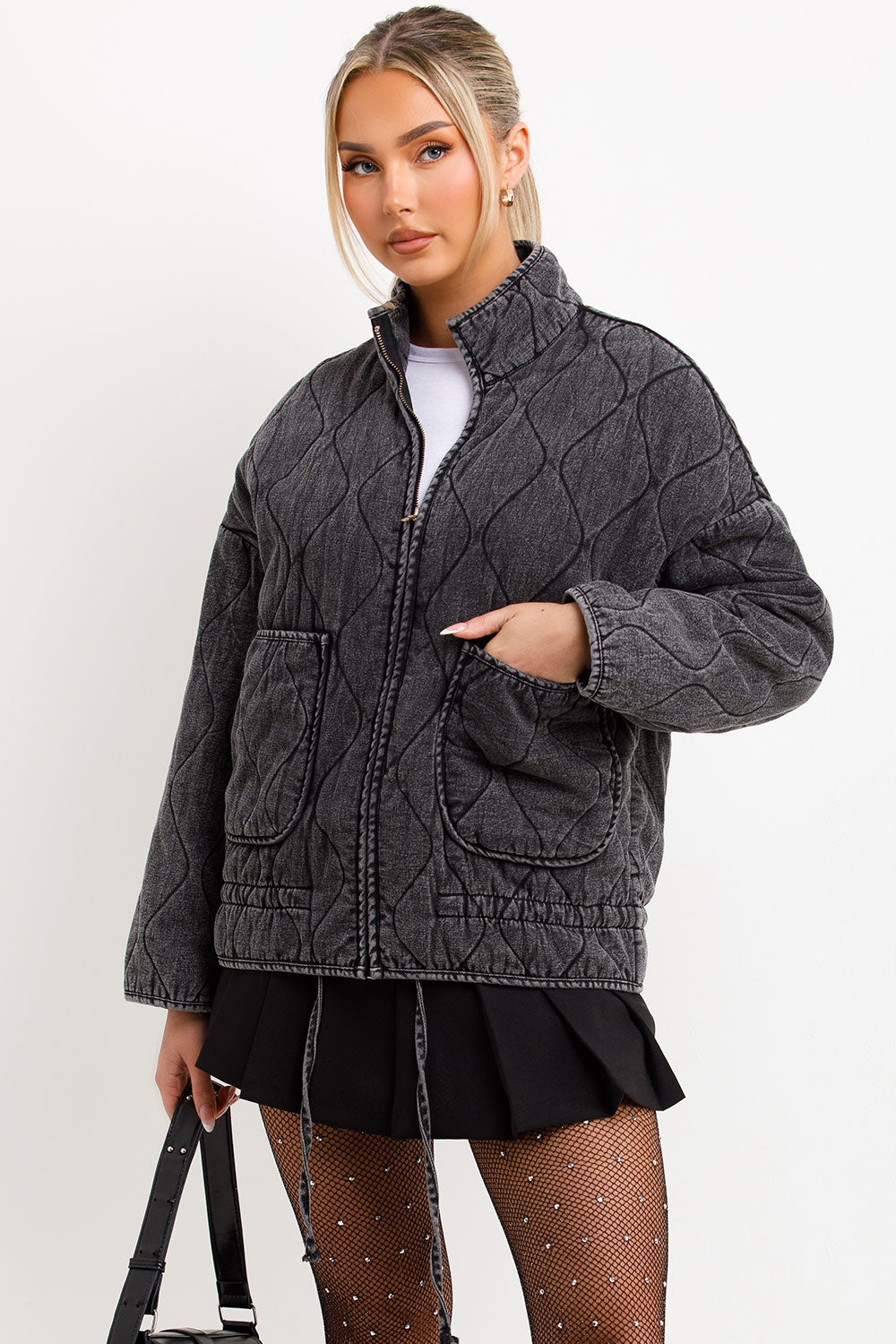 Padded Quilted Jacket With Adjustable Drawstring Hem