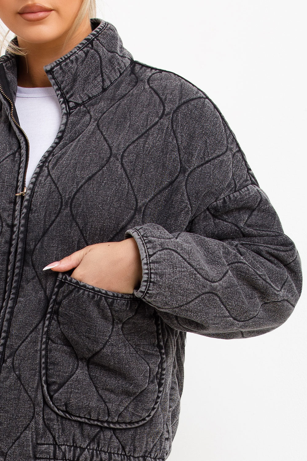 Padded Quilted Jacket With Adjustable Drawstring Hem