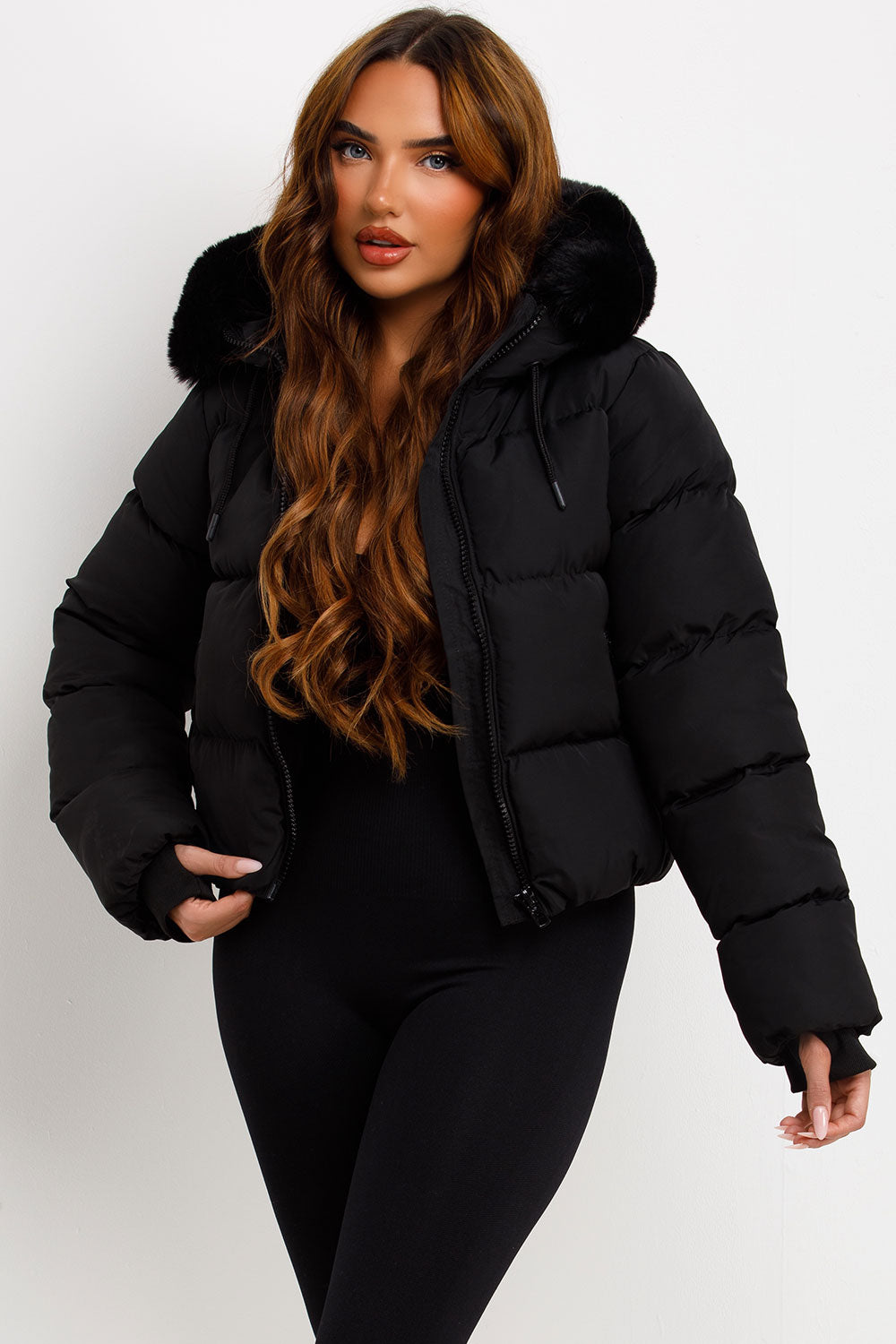 Black Puffer Jacket With Fur Hood