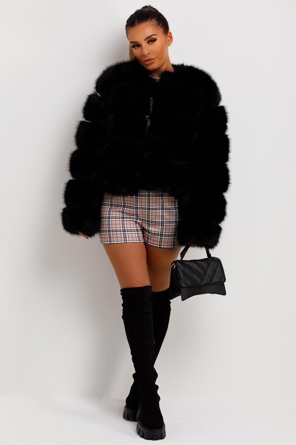 Black Faux Fur Bubble Coat