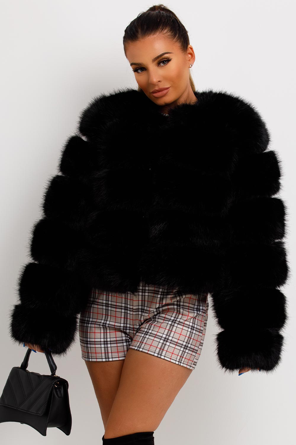 Black Faux Fur Bubble Coat