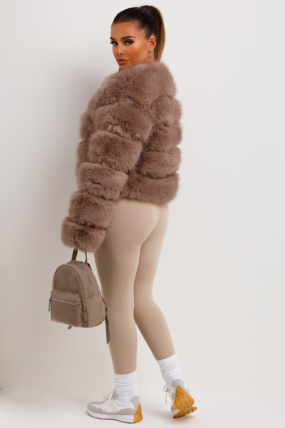 Faux Fur Bubble Coat Tan