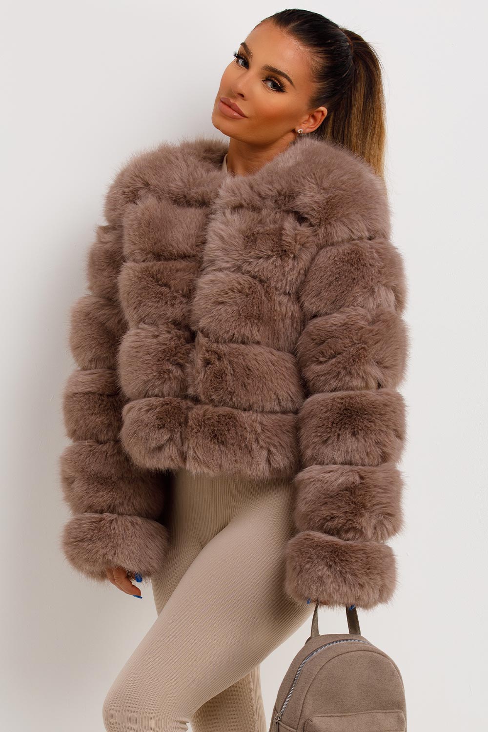 Faux Fur Bubble Coat Tan