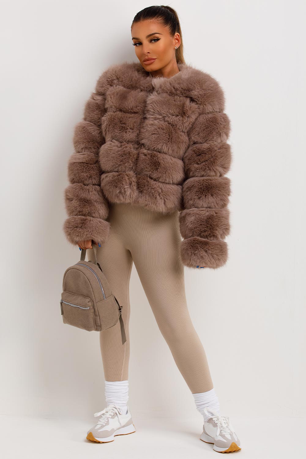 Faux Fur Bubble Coat Tan