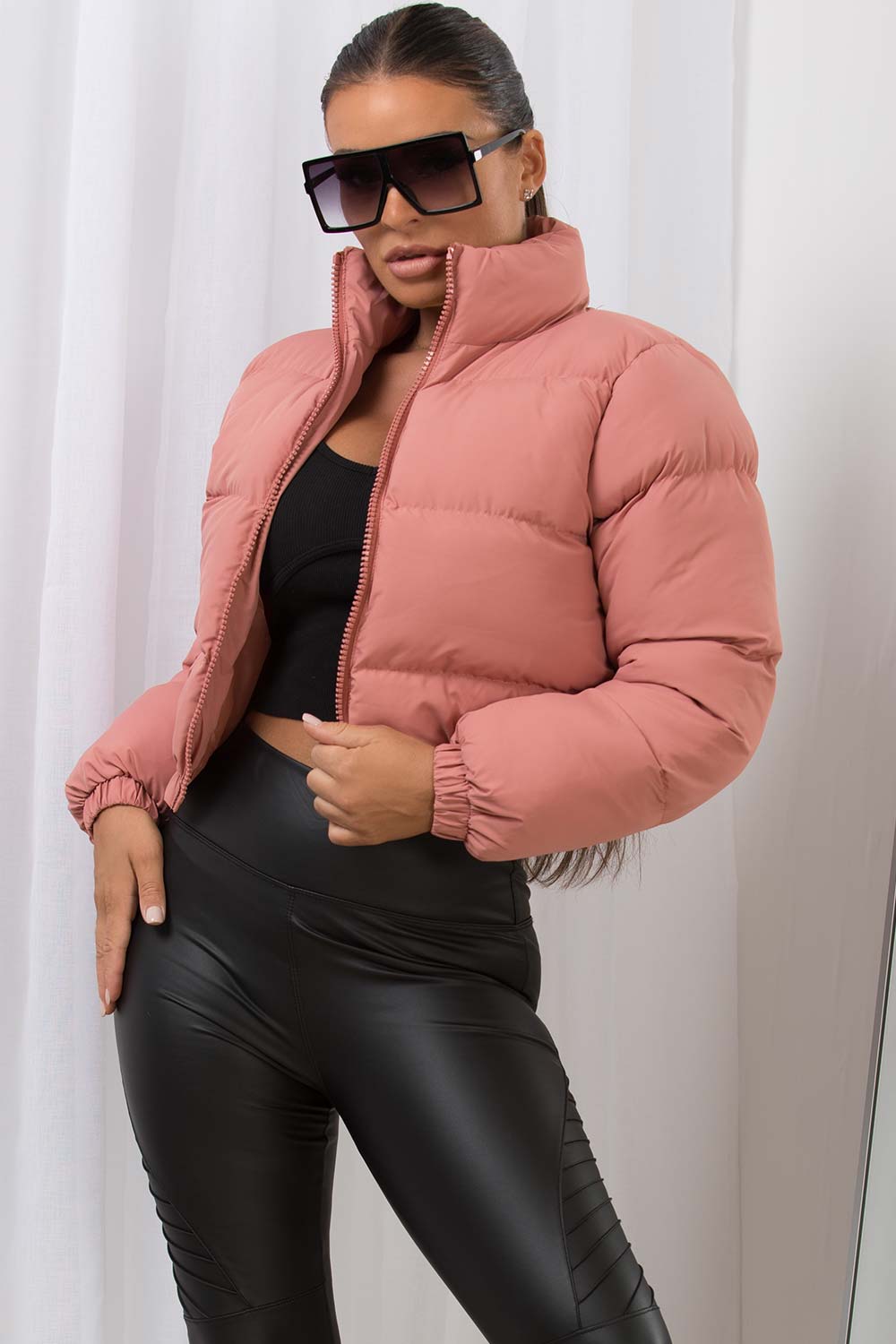 Crop Puffer Jacket Pink