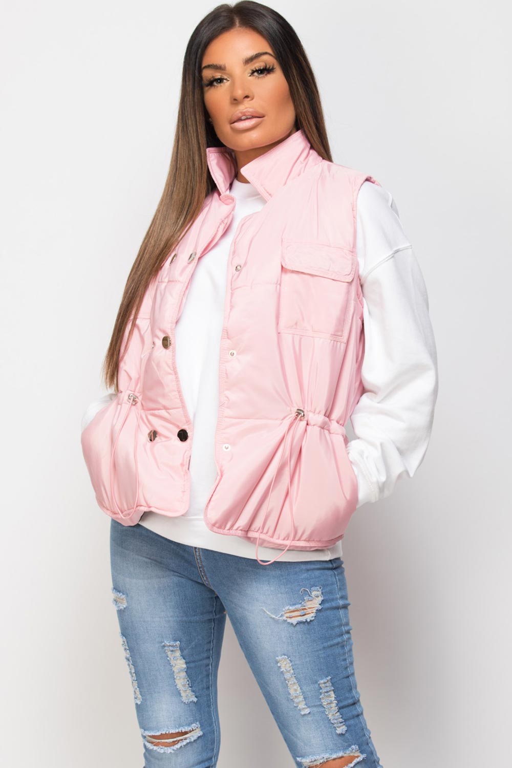 Gilet With Drawstring Waist Pink