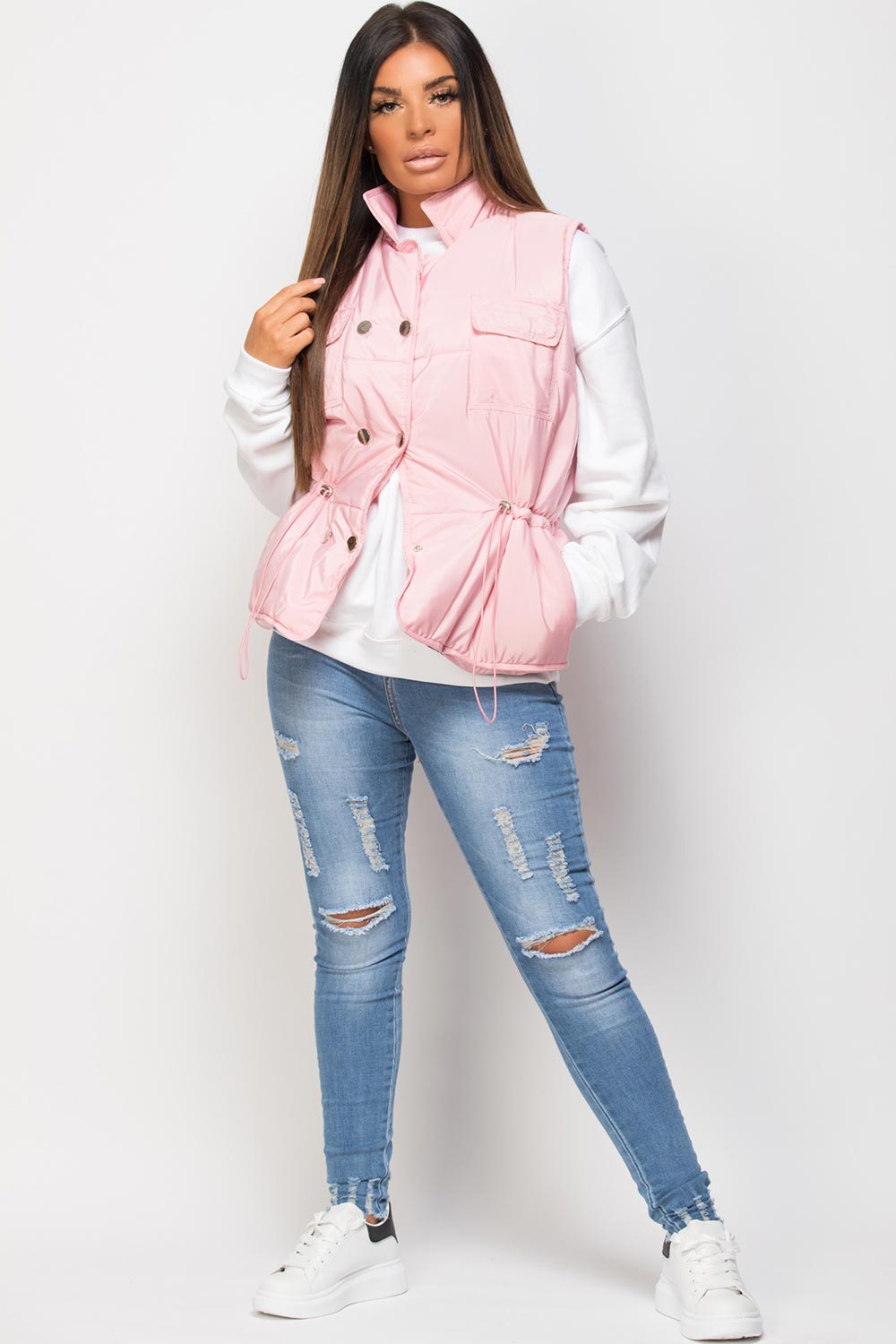 Gilet With Drawstring Waist Pink