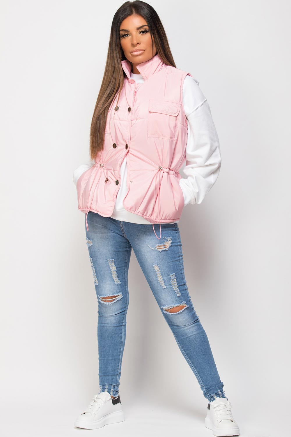 Gilet With Drawstring Waist Pink