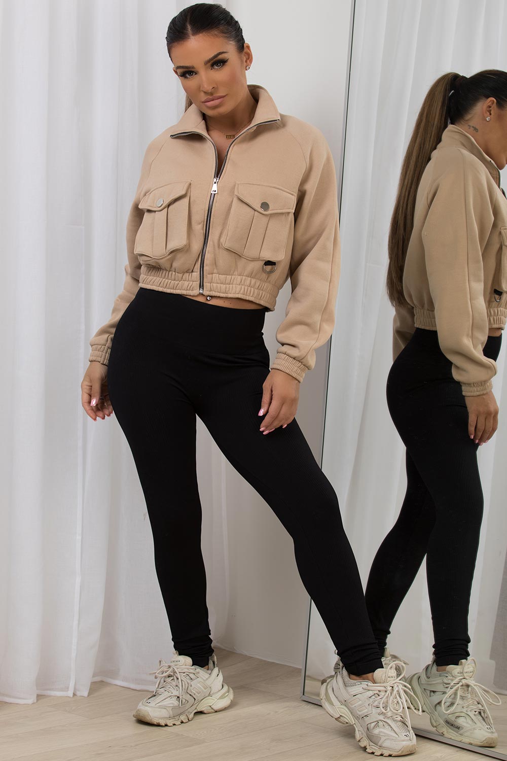 Crop Jacket With Pocket Detail Beige