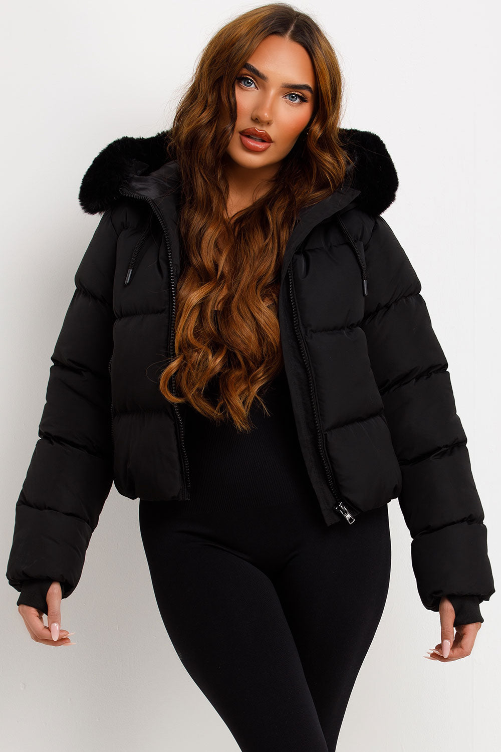 Black Puffer Jacket With Fur Hood