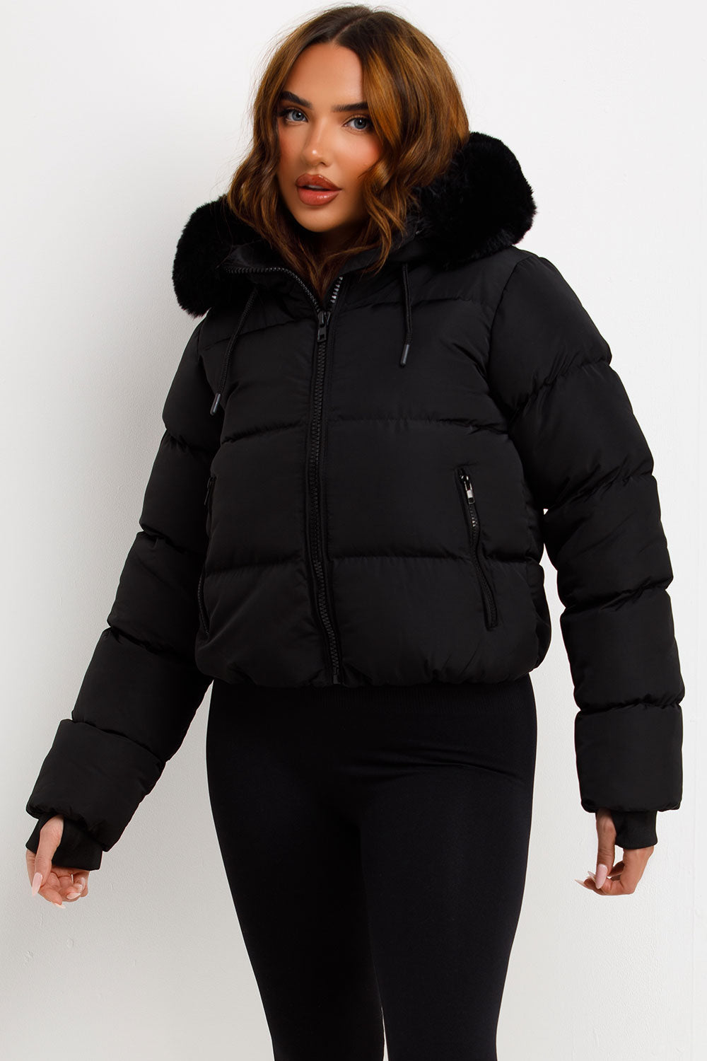 Black Puffer Jacket With Fur Hood