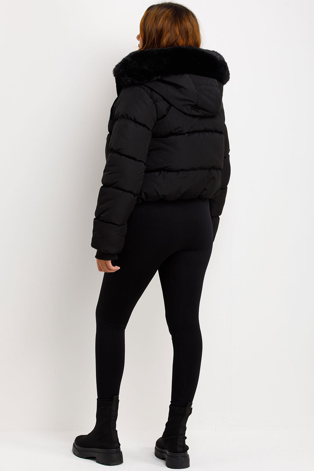 Black Puffer Jacket With Fur Hood