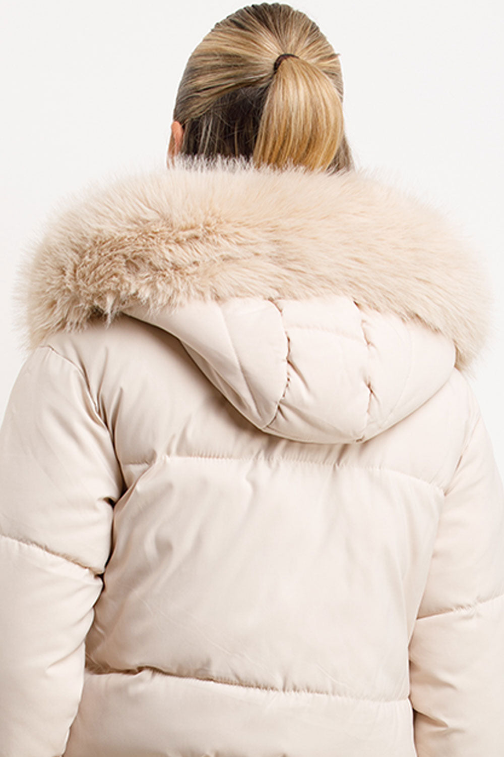 Bomber Jacket With Fur Hood And Trim Beige