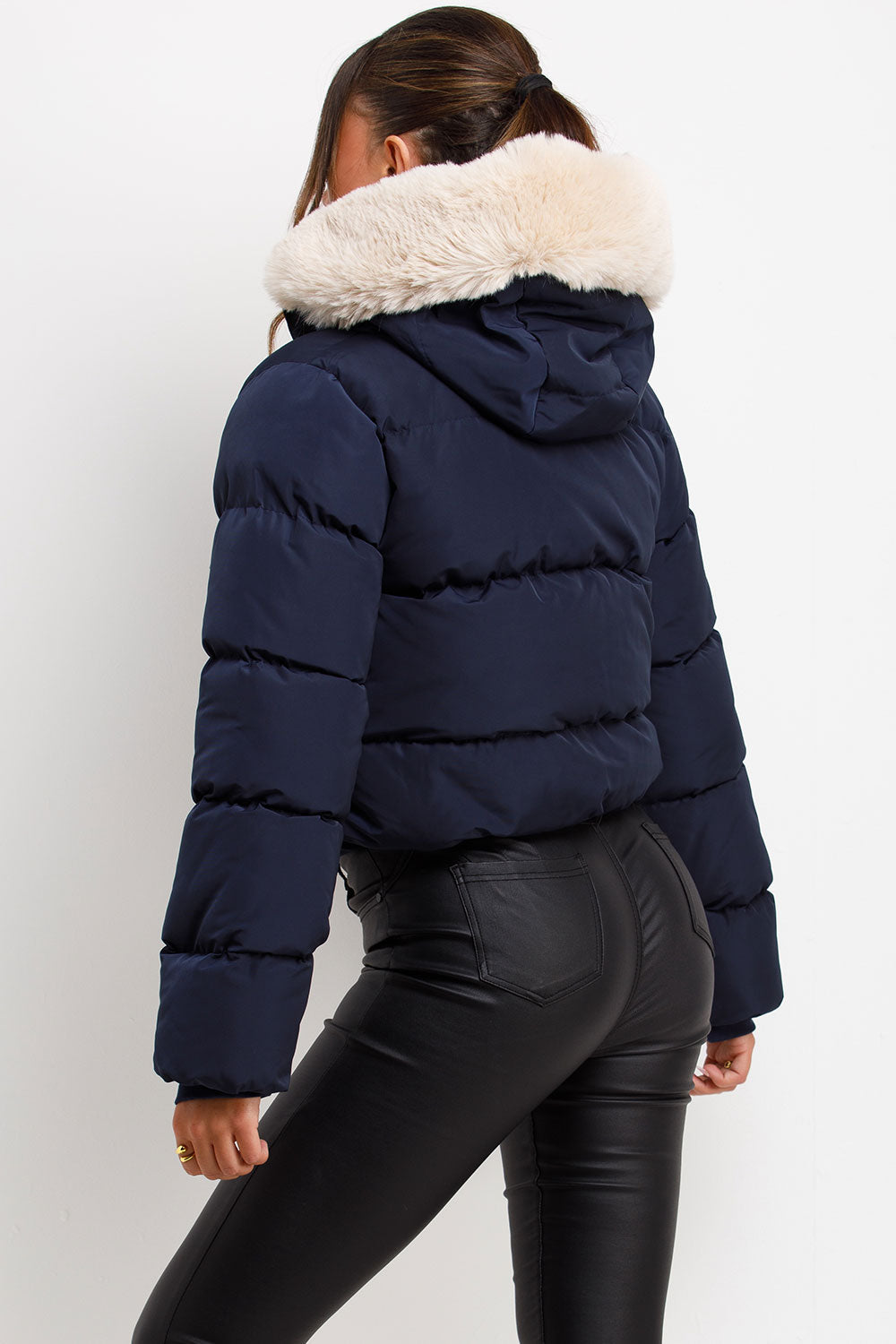 Puffer Jacket With Fur Hood Navy