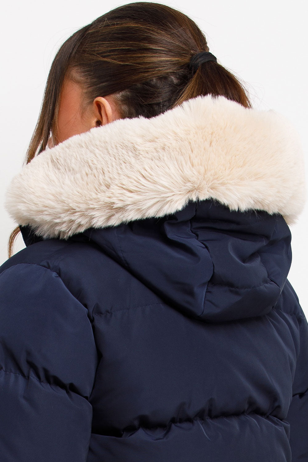 Puffer Jacket With Fur Hood Navy