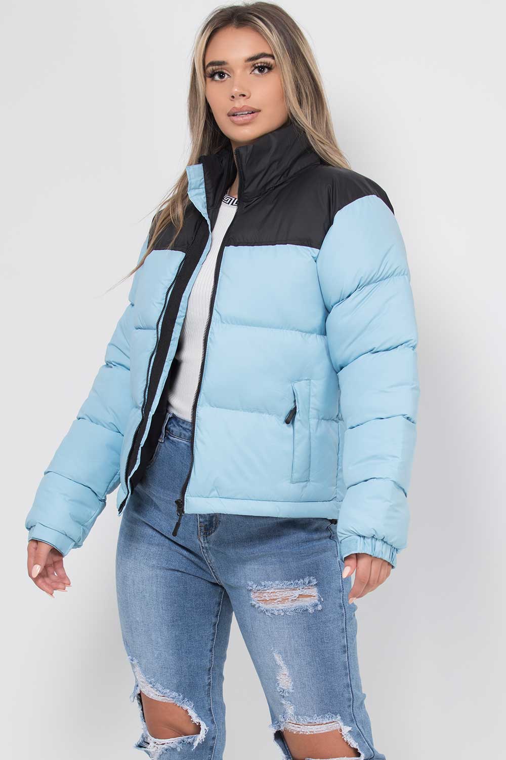 Puffer Jacket Blue And Black Colour Block