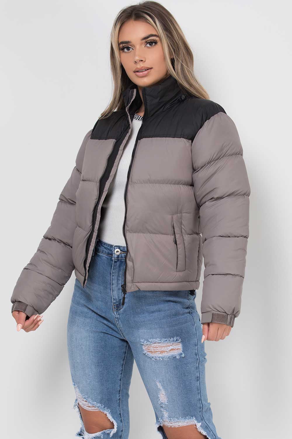 Puffer Jacket Grey Colour Block