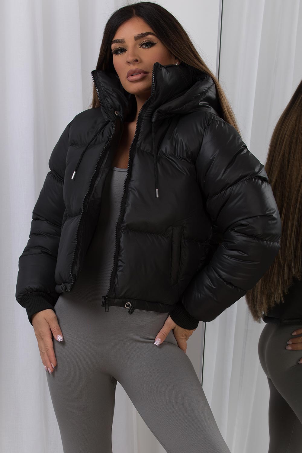 Puffer Jacket With Hood Black