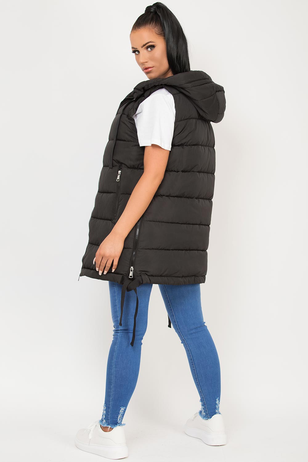 Hooded Puffer Gilet Body Warmer Black