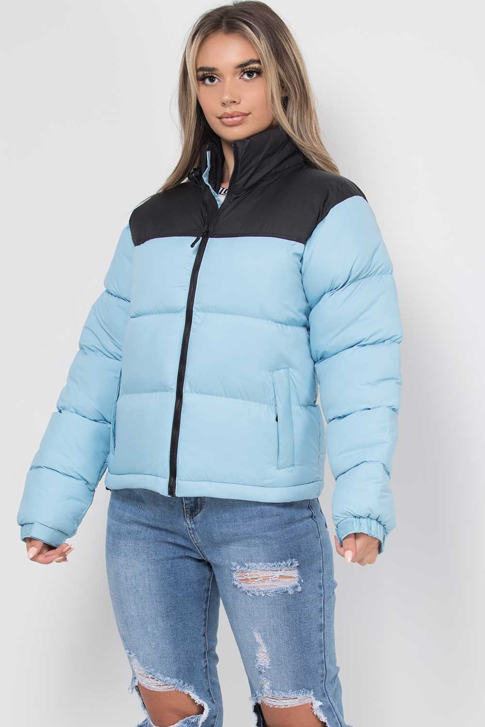 Puffer Jacket Blue And Black Colour Block