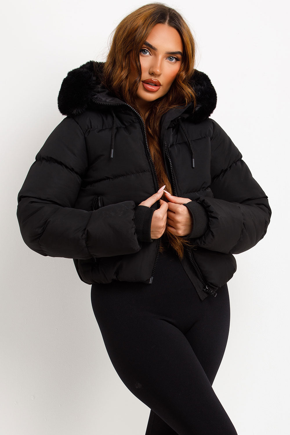 Black Puffer Jacket With Fur Hood