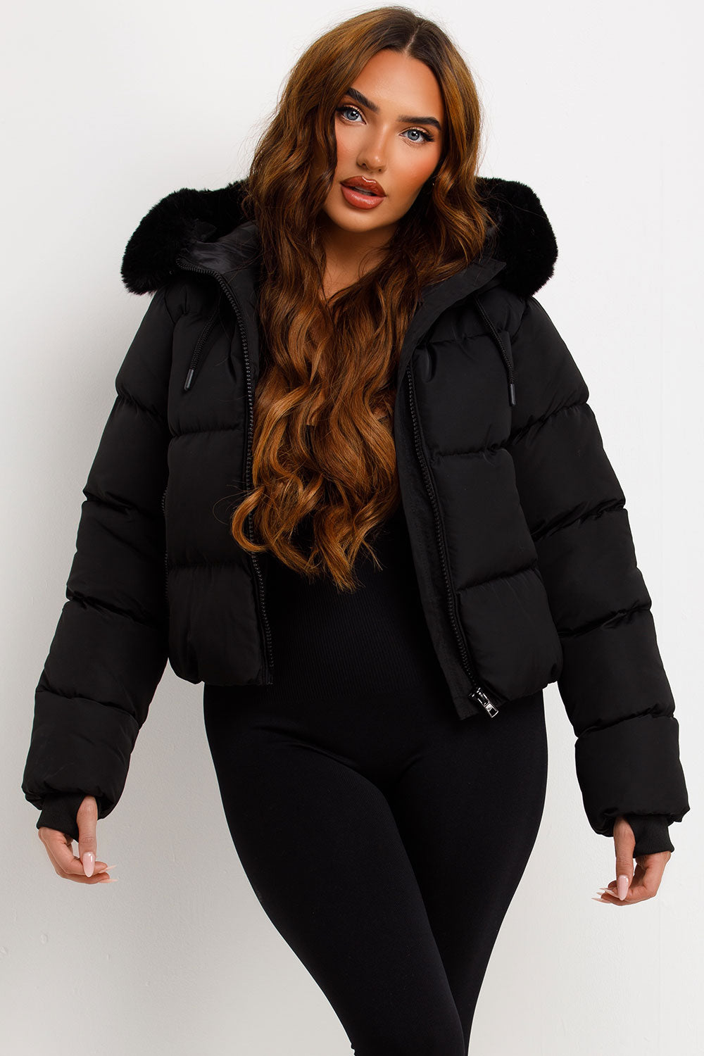 Black Puffer Jacket With Fur Hood