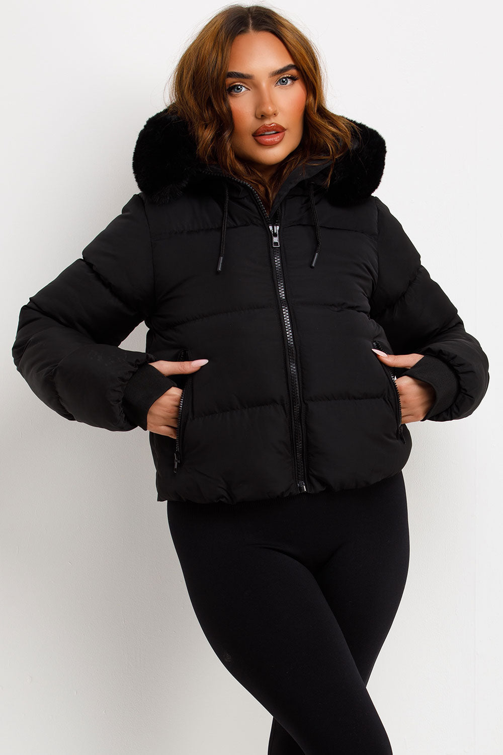 Black Puffer Jacket With Fur Hood