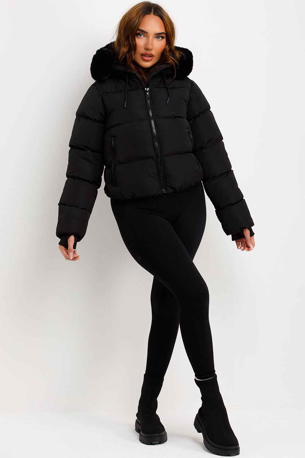 Black Puffer Jacket With Fur Hood