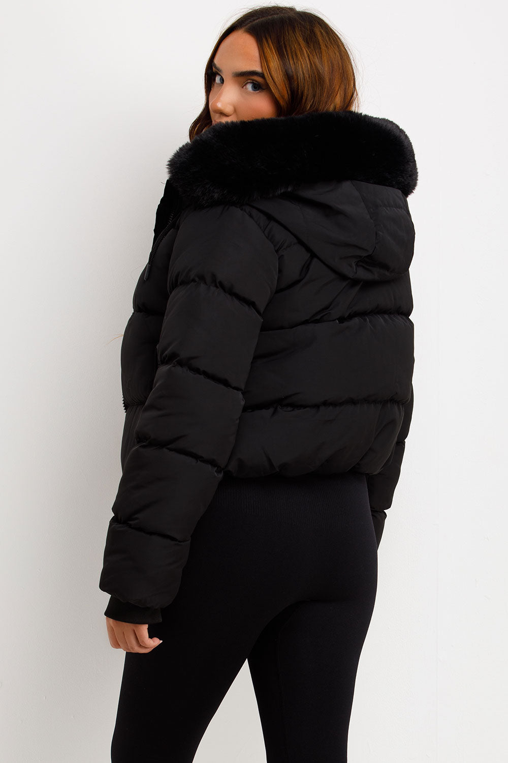 Black Puffer Jacket With Fur Hood