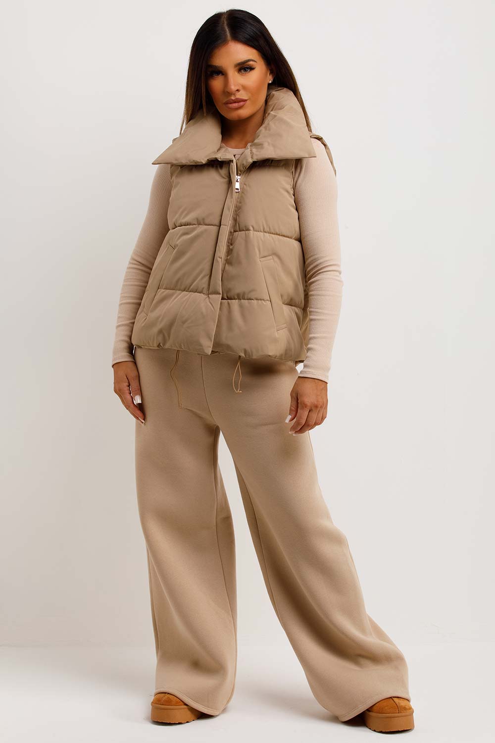 Beige Puffer Duvet Gilet With Drawstrings