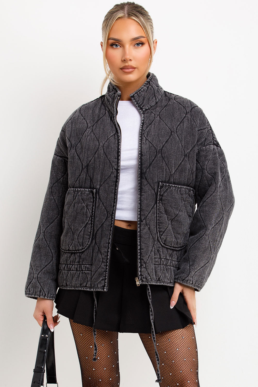 Padded Quilted Jacket With Adjustable Drawstring Hem