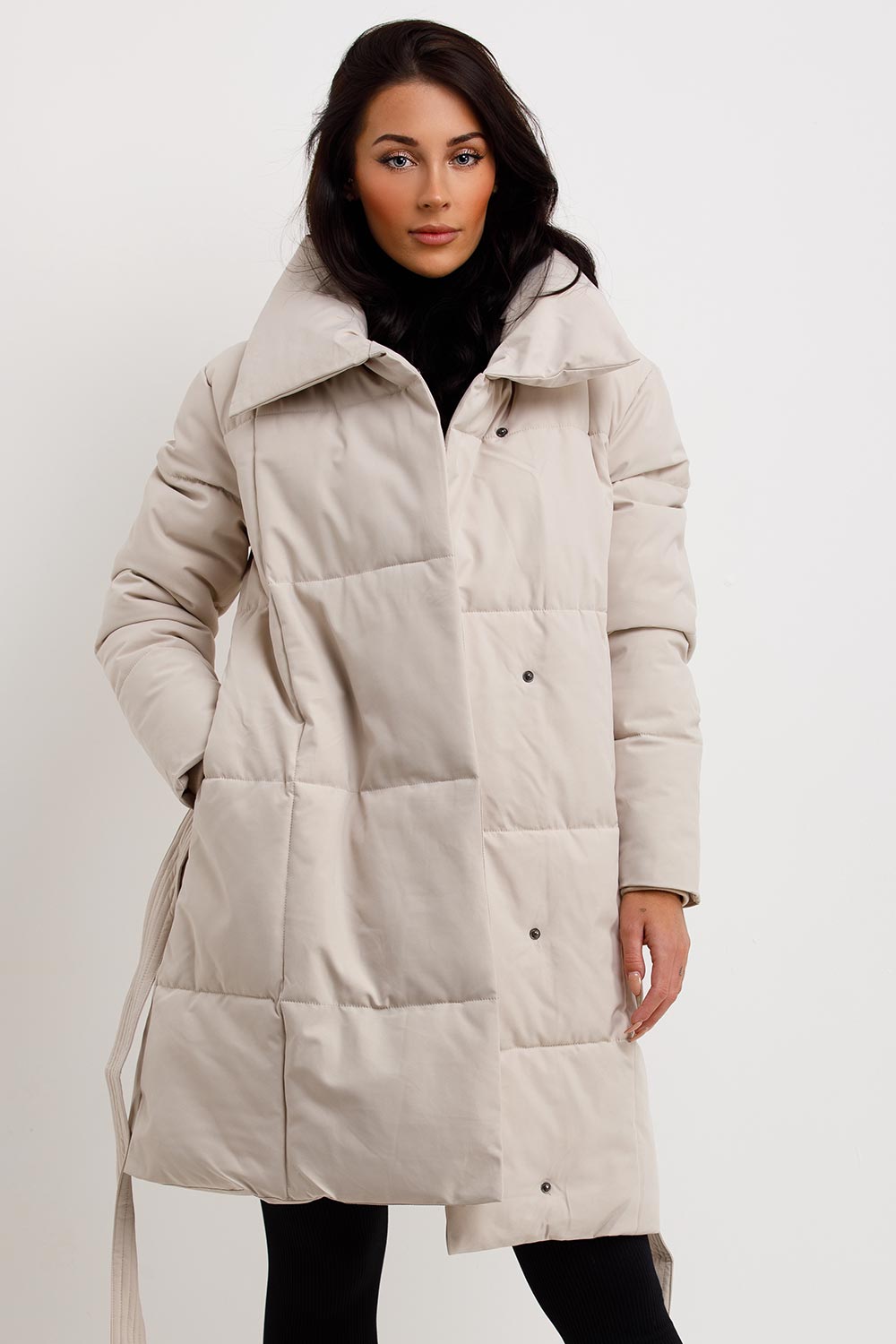 Long Duvet Coat With Belt Beige