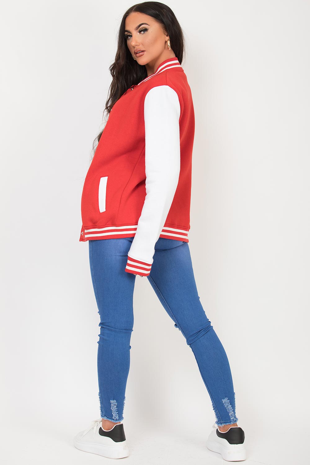 Varsity Contrast Bomber Jacket Red